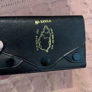 St. Lucia Caribbean Sea Black Leather Small WALLET Multi-compartment Snap